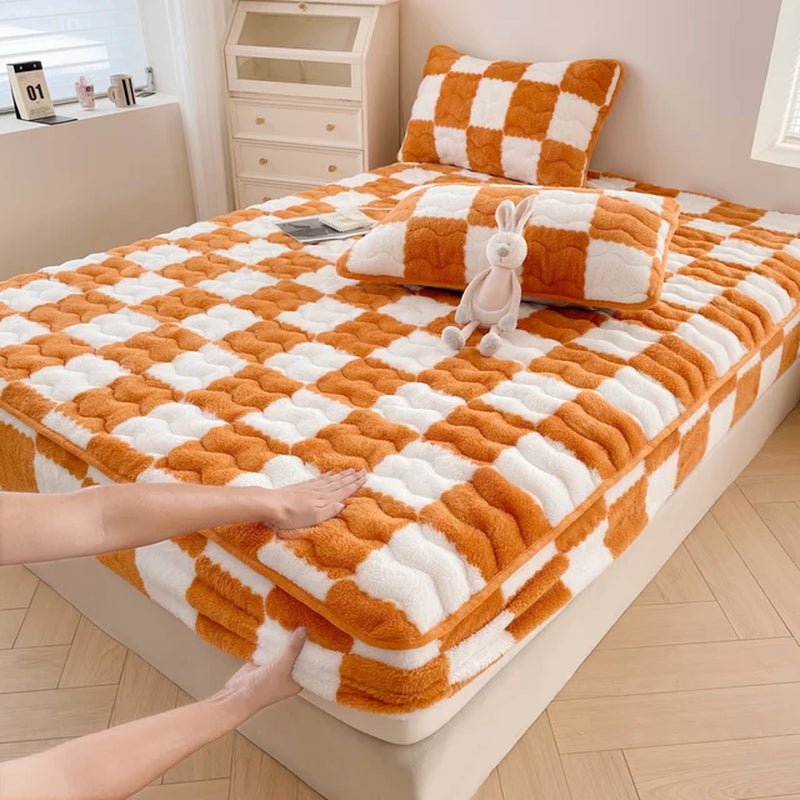 Buy - Arctic Velvet Checkerboard Series Soybean Antibacterial Cotton Fitted Sheet Double Bed Mattress Cover Pad - Queen Size - Babylon