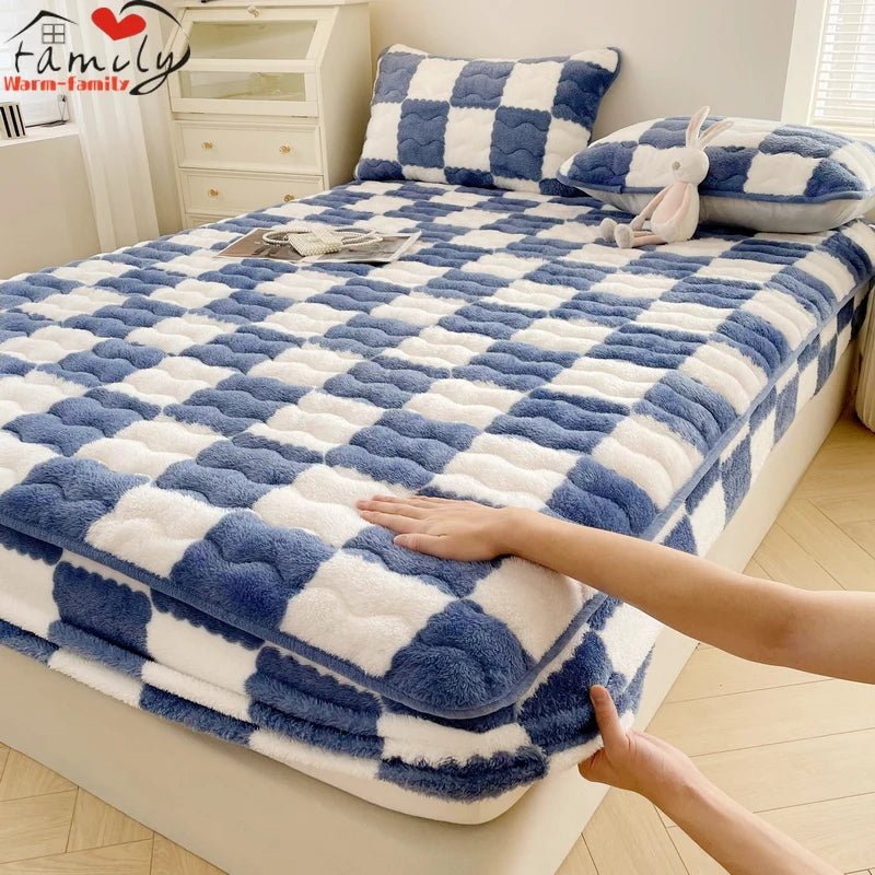Buy - Arctic Velvet Checkerboard Series Soybean Antibacterial Cotton Fitted Sheet Double Bed Mattress Cover Pad - Queen Size - Babylon