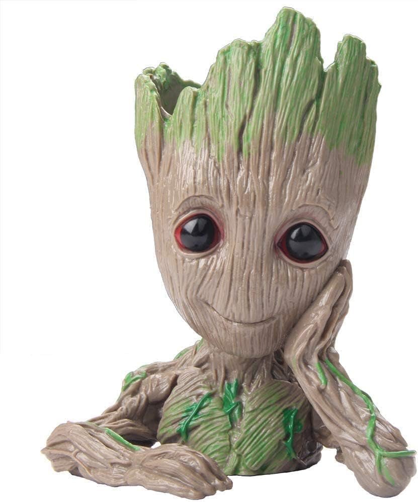 Buy - Baby Groot Pen Pot Tree Man Pens Holder or Flower Pot with Drainage Hole Perfect for a Tiny Succulents Plants 6" (Grayish Brown) - Babylon