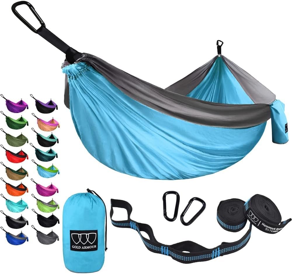 Buy - Camping Hammock - Portable Hammock Single Hammock Camping Accessories Gear for Outdoor Indoor Adult Kids, USA Based Brand (Light Blue & Grey) - Babylon