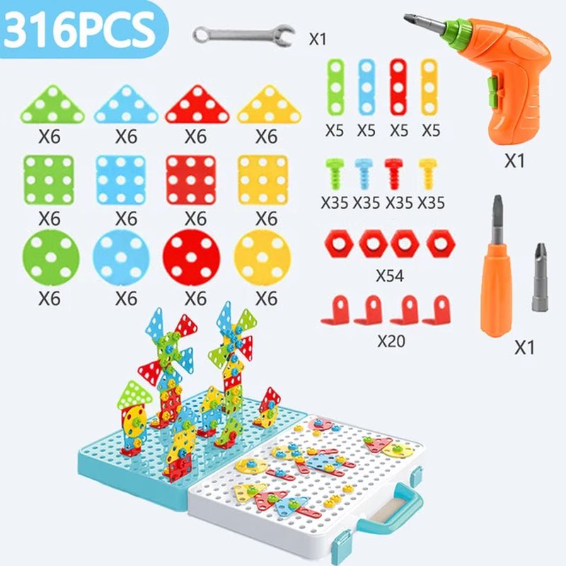 Buy - Kids Drill Screw Nut Puzzles Toys Pretend Play Tool Drill Disassembly Assembly Children Drill 3D Puzzle Toys for Boy - Babylon