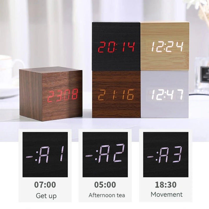 Buy - Modern Wooden Digital Alarm Clock - USB/AAA Powered, Temperature Display, Desk Decor - Babylon