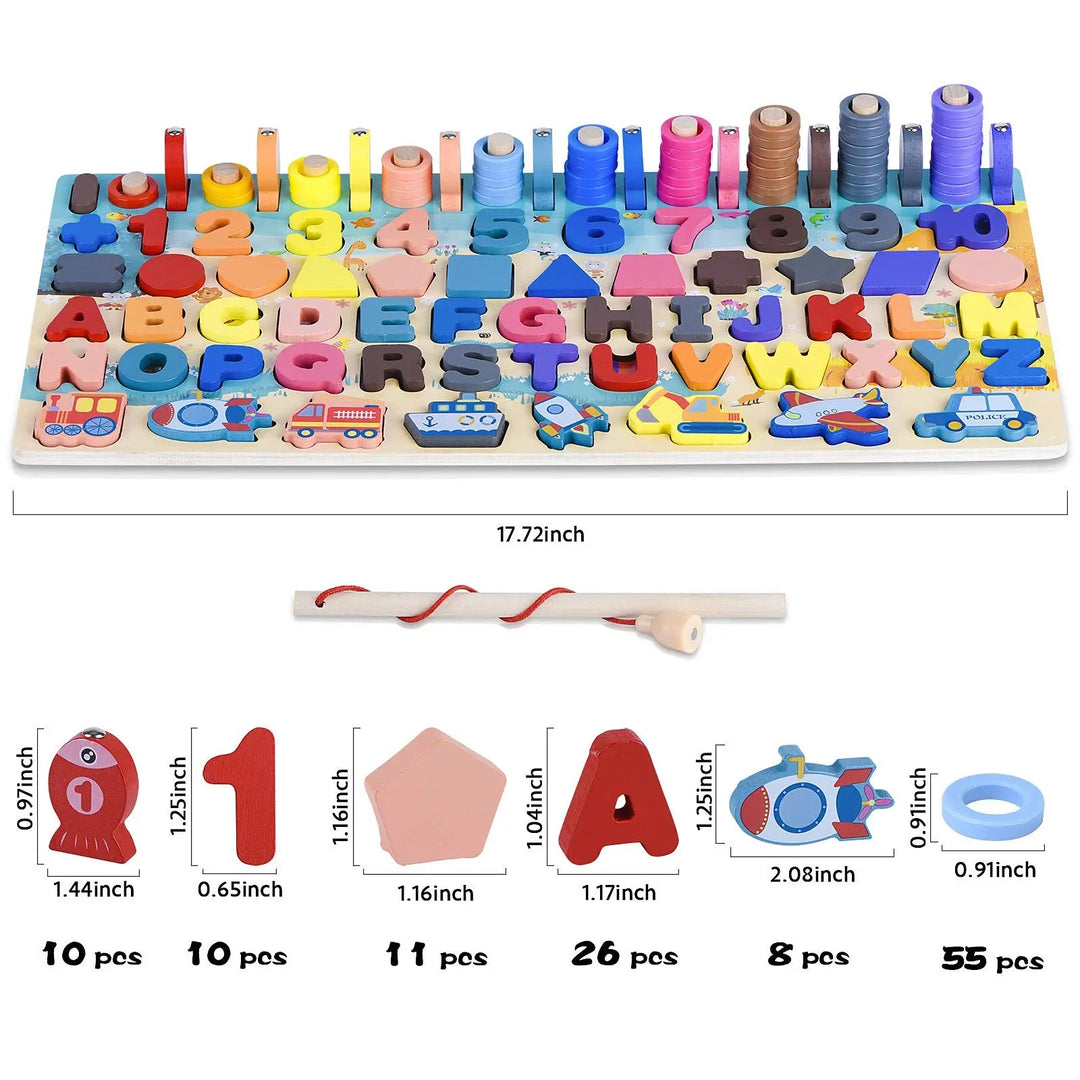 Montessori Wooden Busy Board Math Animal Shape Numbers Matching Fishing Educational Toy - Babylon