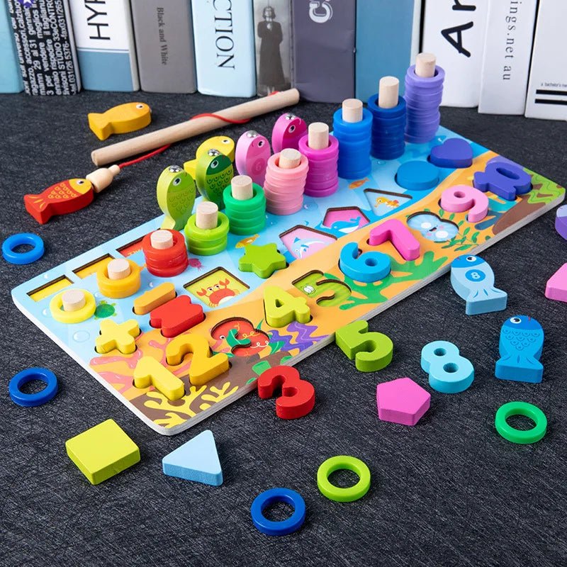 Montessori Wooden Busy Board Math Animal Shape Numbers Matching Fishing Educational Toy - Babylon