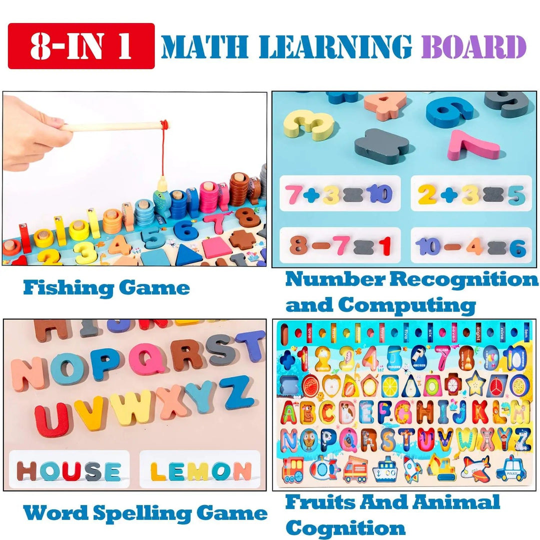 Montessori Wooden Busy Board Math Animal Shape Numbers Matching Fishing Educational Toy - Babylon