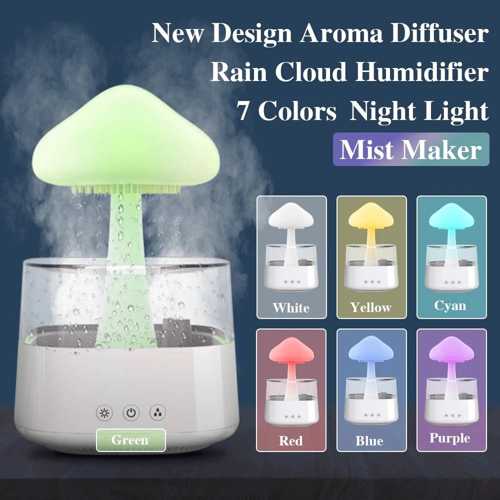 Buy - Mushroom Rain Air Humidifier Electric Aroma Diffuser Rain Cloud Smell Distributor Relax Water Drops Sounds Colorful Night Lights - Babylon