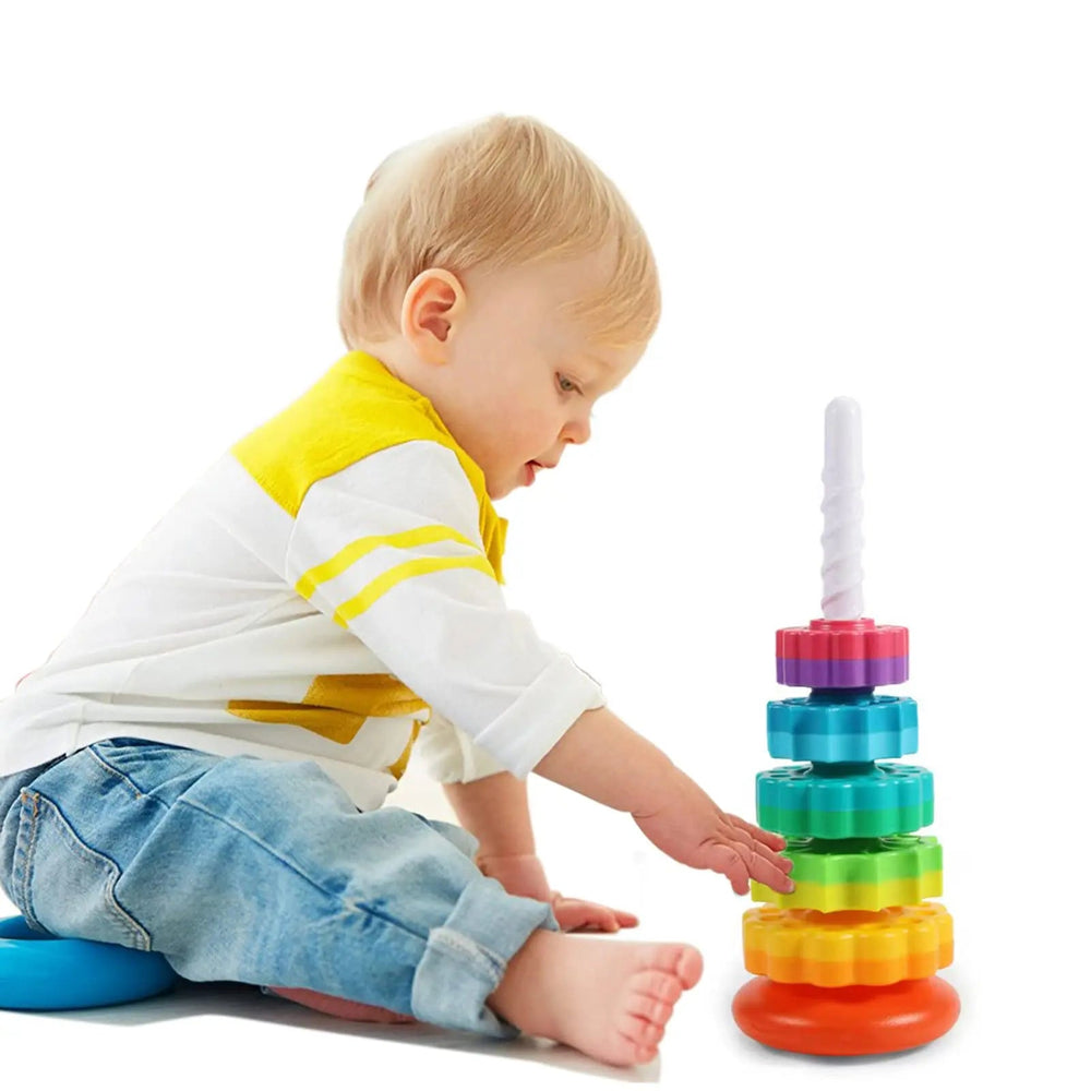 Stacking Rainbow Gears - Montessori Educational Sensory Toy for Kids, Toddler Motor Skills Stacking Tower - Babylon