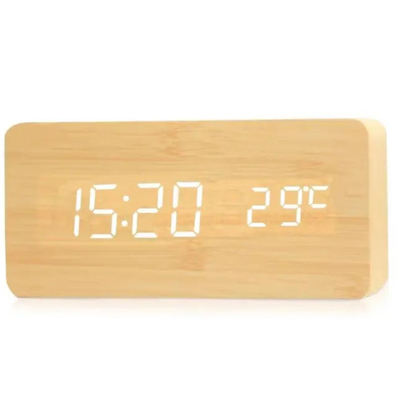 Buy - Wooden Digital Alarm Clock with LED Display and Temperature for Home & Office - Babylon