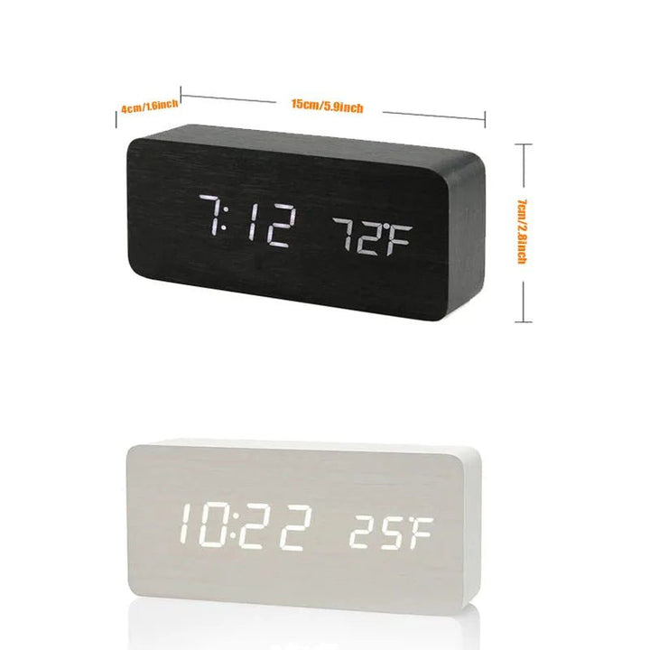 Buy - Wooden Digital Alarm Clock with LED Display and Temperature for Home & Office - Babylon