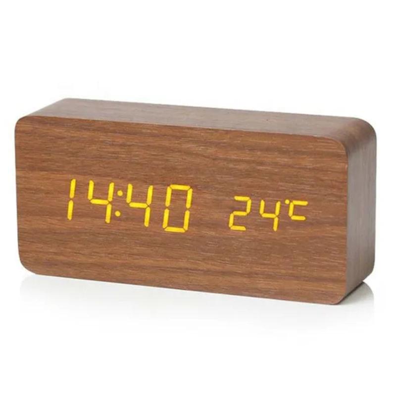 Buy - Wooden Digital Alarm Clock with LED Display and Temperature for Home & Office - Babylon