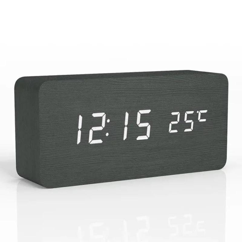 Buy - Wooden Digital Alarm Clock with LED Display and Temperature for Home & Office - Babylon