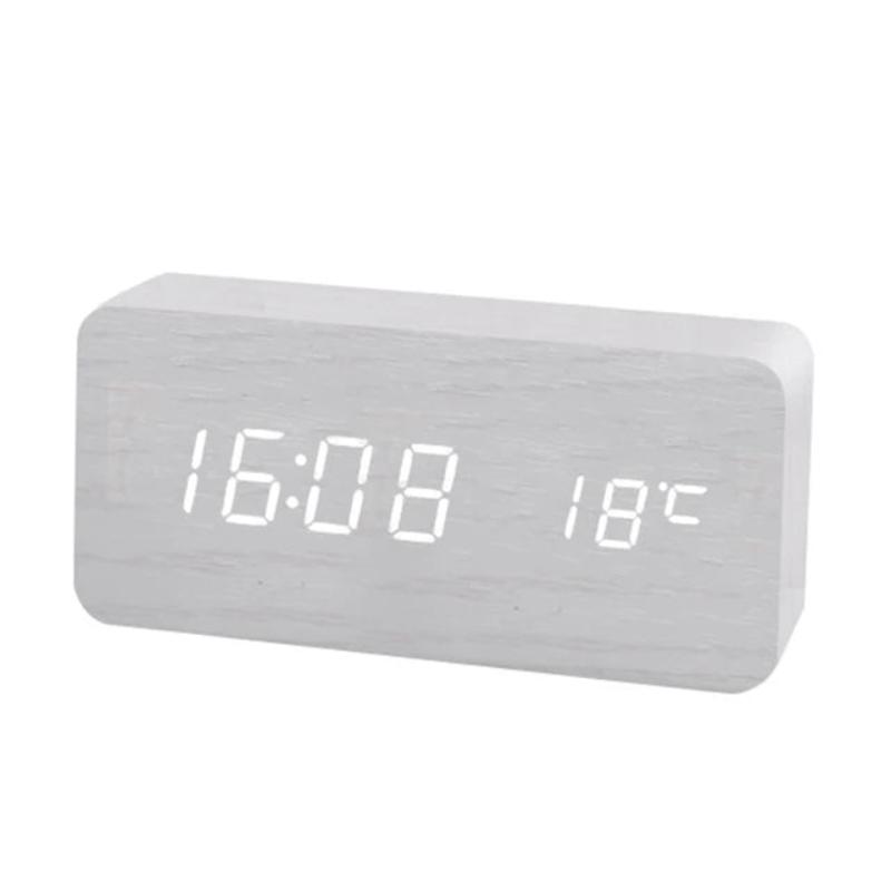 Buy - Wooden Digital Alarm Clock with LED Display and Temperature for Home & Office - Babylon